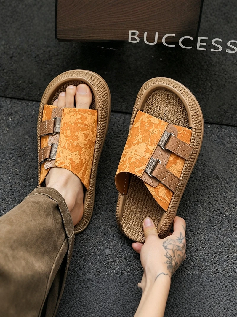 Men's Summer Thick Bottom Fashionable Sandals Casual Beach Shoes Anti-slip Wear-resistant Slip-On Loafers round Toe Rubber Sole
Men's Summer Thick Bottom Fashionable Sandals Casual Beach Shoes Anti-slip Wear-resistant Slip-On Loafers round Toe Rubber Sole