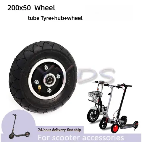 Neumático interior y exterior de 8 pulgadas, 200x50, aleación de aluminio, cubo de 10mm con rodamiento 6200 para rueda de patinete eléctrico neumático
