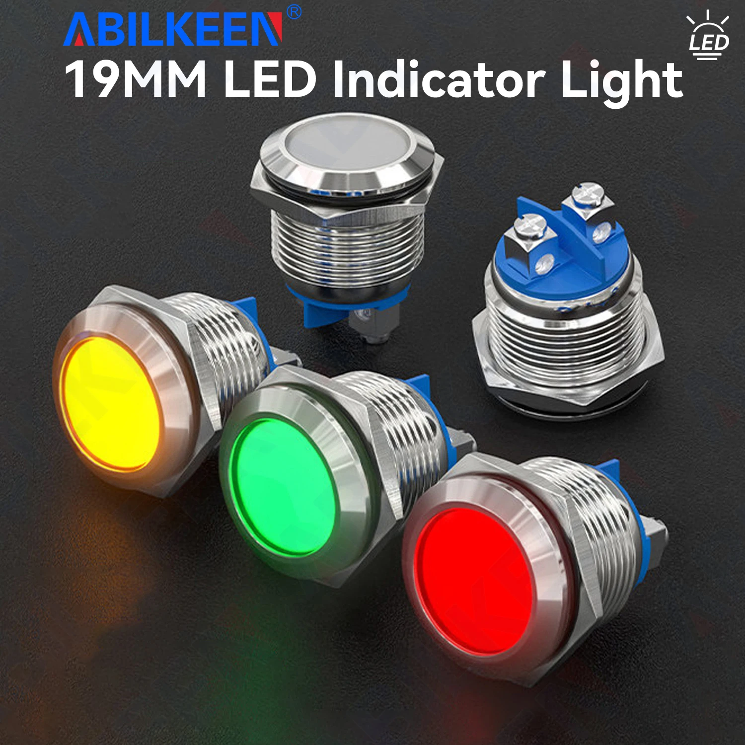 ABILKEEN 19MM LED Metal Indicator Light High Bright Lamp 3-6V 12-24V 110-220V Industrial Pilot Lamp with 2Pin Screw Terminal
ABILKEEN 19MM LED Metal Indicator Light High Bright Lamp 3-6V 12-24V 110-220V Industrial Pilot Lamp with 2Pin Screw Terminal