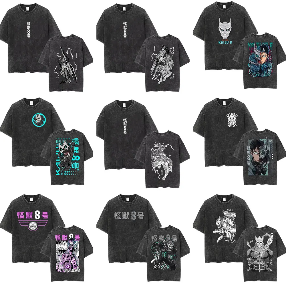 Anime Kaiju No 8 Washed Vintage T-shirt Men Women Fashion Oversized Crewneck T-shirts Men's Casual Cotton T Shirts Streetwear 
Anime Kaiju No 8 Washed Vintage T-shirt Men Women Fashion Oversized Crewneck T-shirts Men's Casual Cotton T Shirts Streetwear