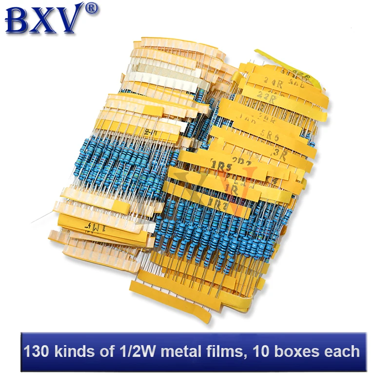 130Values X 10Pcs 1300PCS/Set 1% Metal Film Resistors 1/2W 0.5W Assorted Pack Kit Set Lot Resistors Assortment Kits + Box
130Values X 10Pcs 1300PCS/Set 1% Metal Film Resistors 1/2W 0.5W Assorted Pack Kit Set Lot Resistors Assortment Kits + Box