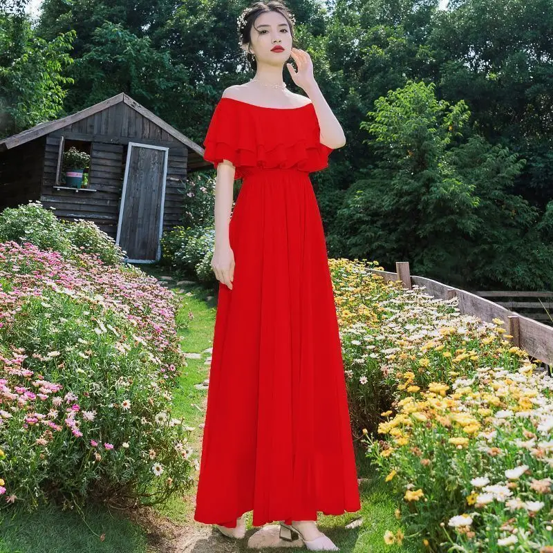 Women's Elegant Off-Shoulder Ruffled Chiffon Dress2025 Summer Vintage Ruffle Short Sleeve Beach Party Dresses Vestidos
Women's Elegant Off-Shoulder Ruffled Chiffon Dress2025 Summer Vintage Ruffle Short Sleeve Beach Party Dresses Vestidos