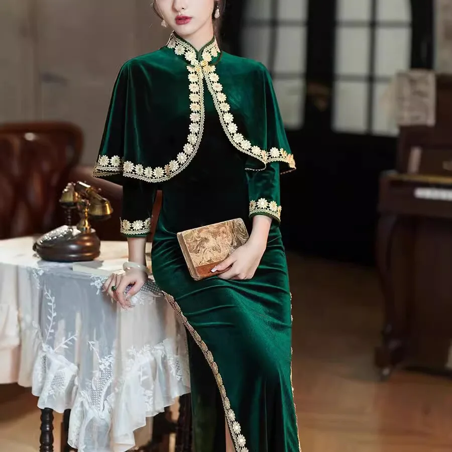 Ele Long een Velvet Cloak oulder Wrap Two-Piece Set Retro anghai Sle Chinese Ele Faion Ladies' Cl...
Ele Long een Velvet Cloak oulder Wrap Two-Piece Set Retro anghai Sle Chinese Ele Faion Ladies' Cl...