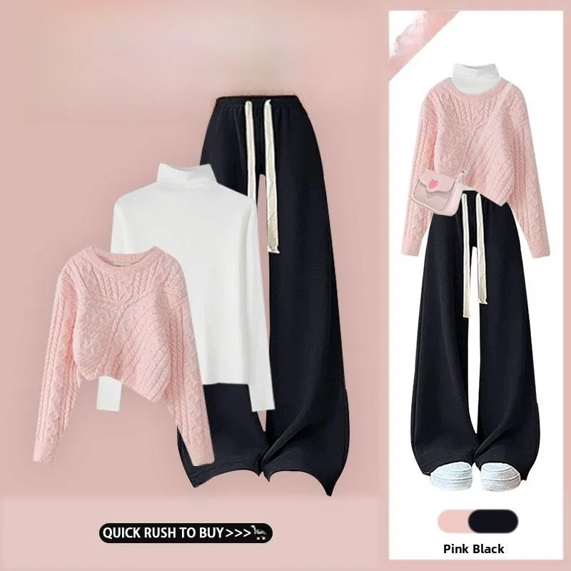 2024 Autumn New Dopane Pink Irregular Sweater High Collar Base irt Versatile High Waist Wide Leg Pants Tee Piece Set
2024 Autumn New Dopane Pink Irregular Sweater High Collar Base irt Versatile High Waist Wide Leg Pants Tee Piece Set