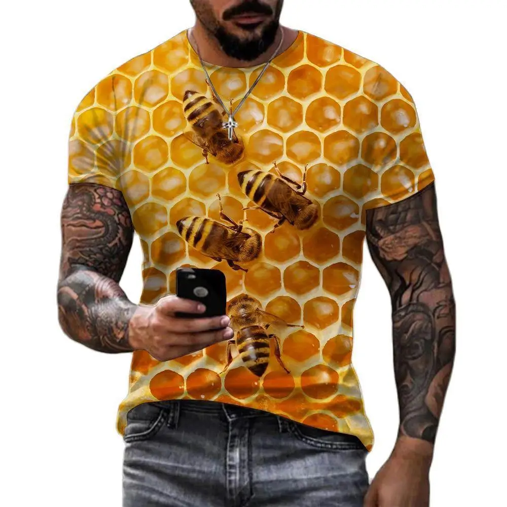 Summer street fun 3D digital bee print pattern men's fresh and fashionable short sleeved sports casual t-shirt men
Summer street fun 3D digital bee print pattern men's fresh and fashionable short sleeved sports casual t-shirt men