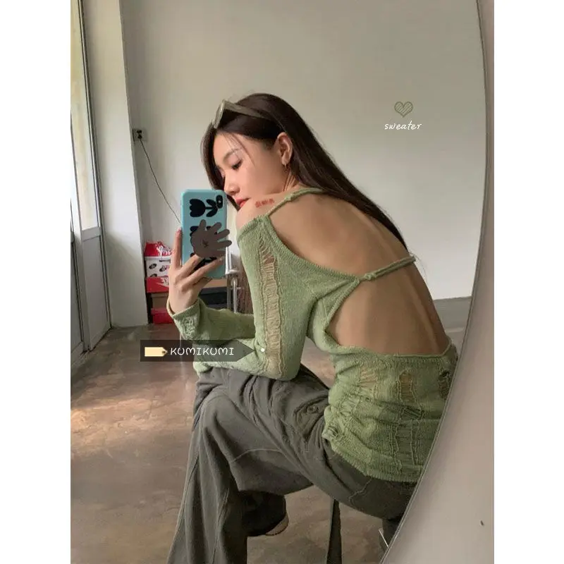Korejpaa Versatile Spicy Girl Hollow Out Backless Knitted Sweaters Women Summer Thin Slim Fit Green Top Gentle Sexy Y2k Clothes
Korejpaa Versatile Spicy Girl Hollow Out Backless Knitted Sweaters Women Summer Thin Slim Fit Green Top Gentle Sexy Y2k Clothes