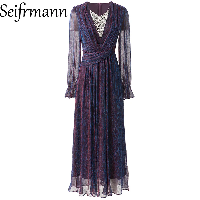 Seifrmann 2026 Spring Women's New Fashion V-neck Long Sleeve Nail Bead Gradient Sparkling Yarn Waist cinching Dress
Seifrmann 2026 Spring Women's New Fashion V-neck Long Sleeve Nail Bead Gradient Sparkling Yarn Waist cinching Dress