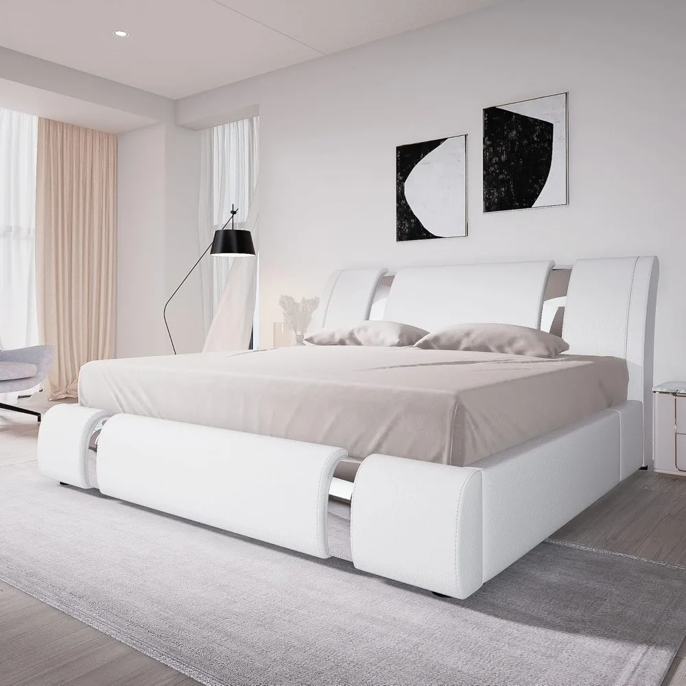 Allewie Queen Size Platform Bed Frame with Iron Piece Decor, Faux Leather Upholstered Bed with Curved Adjustable Headboard, Wood
Allewie Queen Size Platform Bed Frame with Iron Piece Decor, Faux Leather Upholstered Bed with Curved Adjustable Headboard, Wood