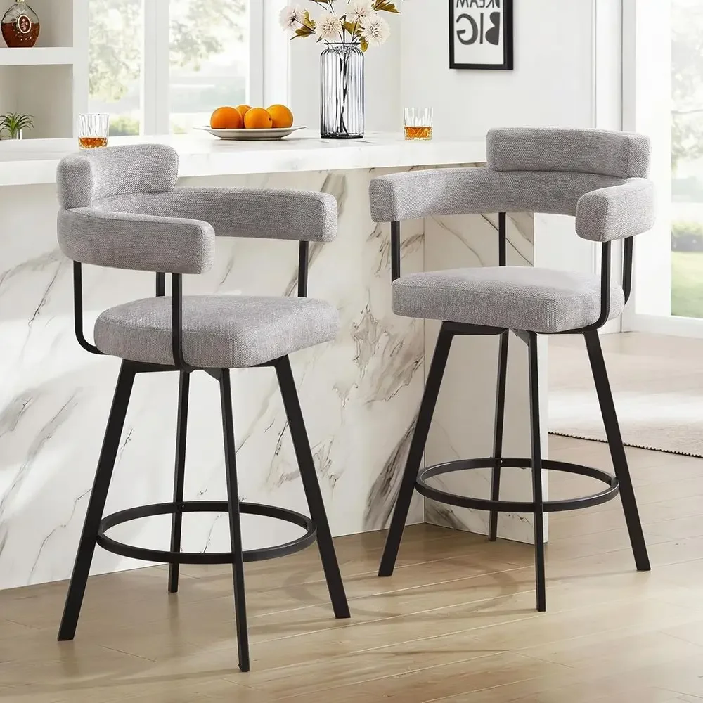 Grey Fabric Upholstered Swivel Counter Height Stools with Metal Legs, Armrests, Set of 2 for Kitchen Island or Dining Room
Grey Fabric Upholstered Swivel Counter Height Stools with Metal Legs, Armrests, Set of 2 for Kitchen Island or Dining Room