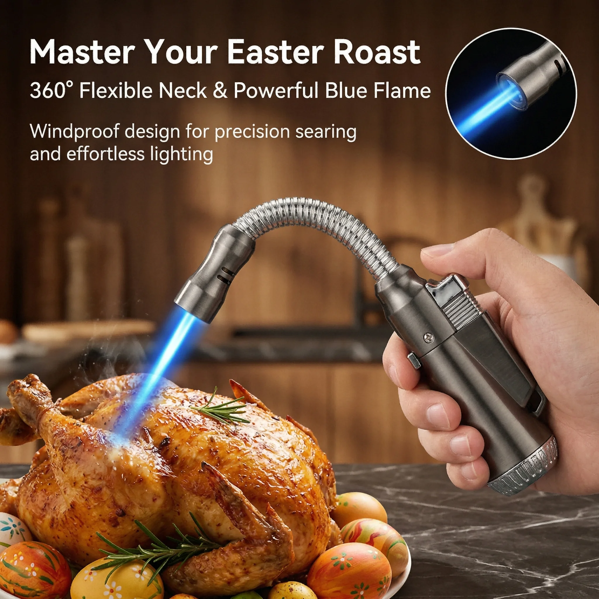 360° Flexible Metal Hose Torch Lighter, High Power Windproof Jet Flame, Adjustable Fire, Easter Gift, Kitchen Crème Brûlée Torch
360° Flexible Metal Hose Torch Lighter, High Power Windproof Jet Flame, Adjustable Fire, Easter Gift, Kitchen Crème Brûlée Torch