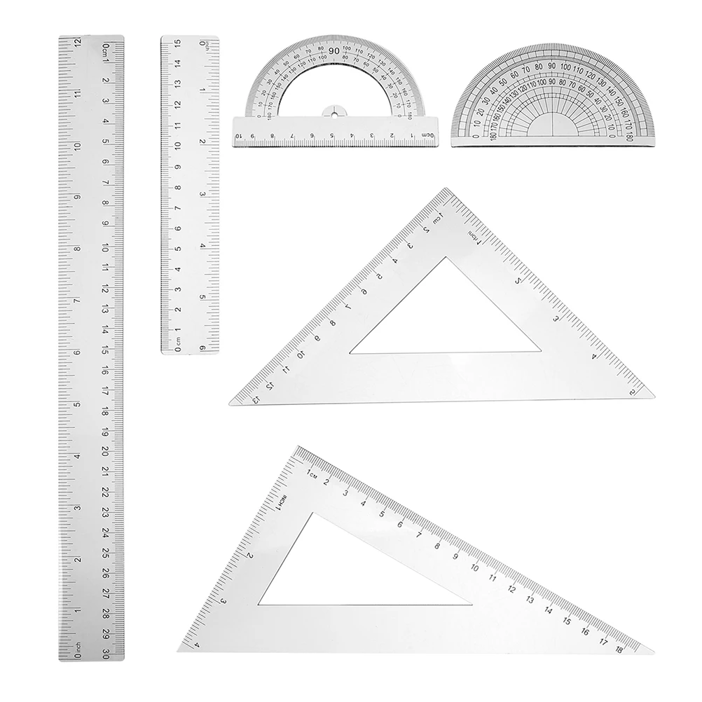 6Pcs Clear Protractor and Ruler Set Student Geometry Kit for Precise Measurements Plastic Drafting Tools