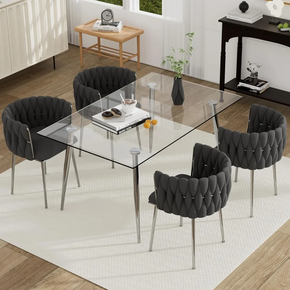 Luxury Glass Dining Table Set for 4, 5 Pcs Clear Glass Top Rectangle Dinner Table Set, 63'' Modern Minimalist Kitchen Table Set
Luxury Glass Dining Table Set for 4, 5 Pcs Clear Glass Top Rectangle Dinner Table Set, 63'' Modern Minimalist Kitchen Table Set