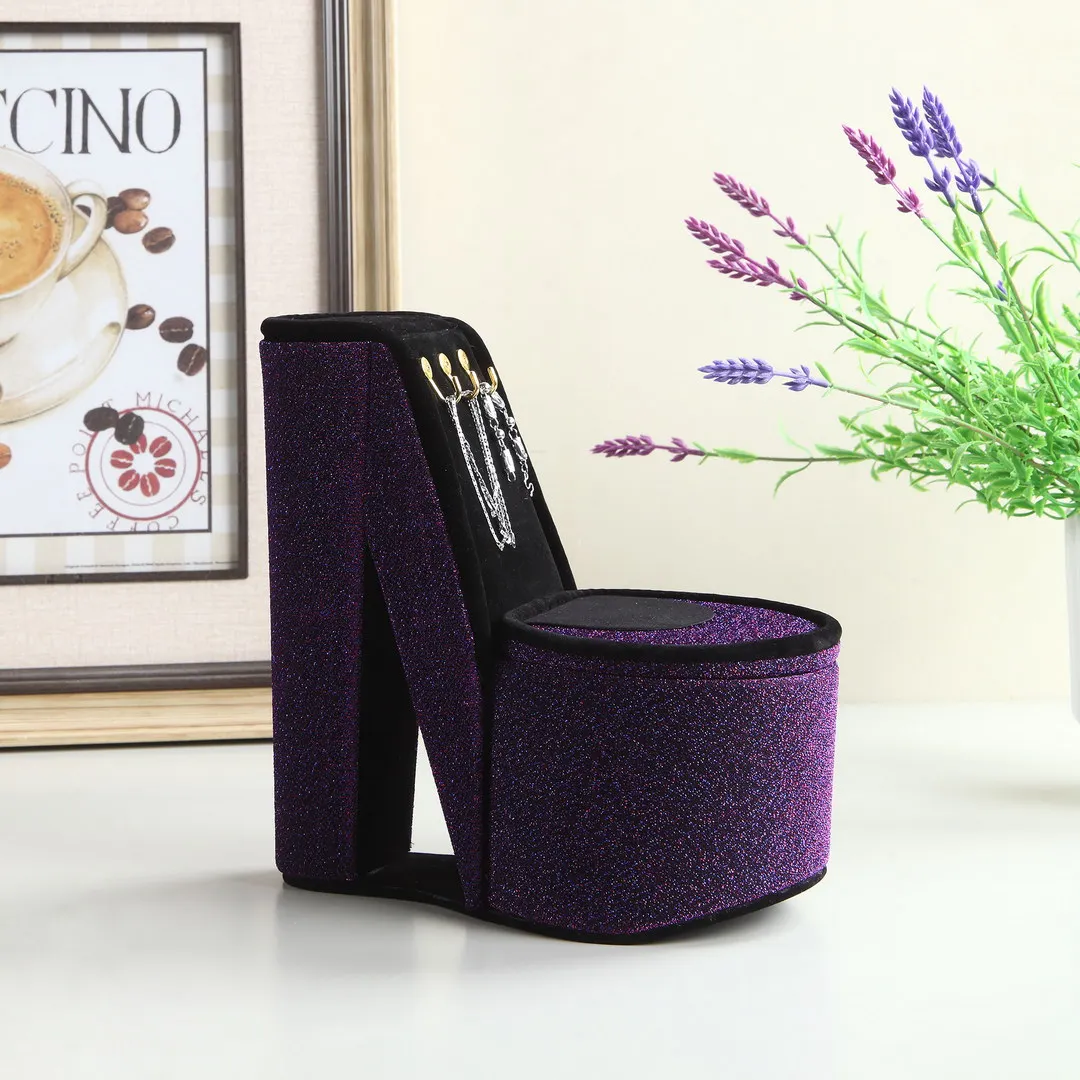 9" Tall Display Jewelry Box with Hooks, High Heel Shoe Design, Purple Velvet
9" Tall Display Jewelry Box with Hooks, High Heel Shoe Design, Purple Velvet