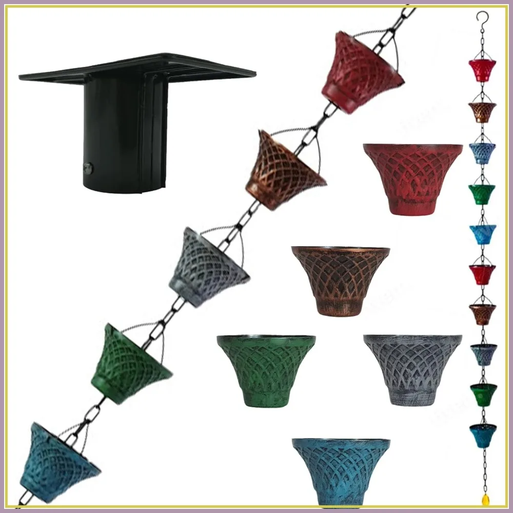 5.8FT Iron Rain Chain with 10 Cups, Rust-Resistant Garden Decor for Gutters and Rain Barrels, Includes Gutter Adapter
5.8FT Iron Rain Chain with 10 Cups, Rust-Resistant Garden Decor for Gutters and Rain Barrels, Includes Gutter Adapter