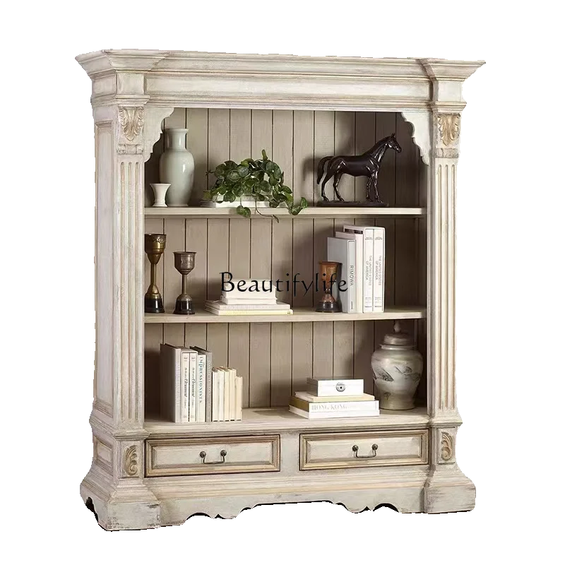 French old solid wood dining side cabinet American country oak living room storage bookcase
French old solid wood dining side cabinet American country oak living room storage bookcase