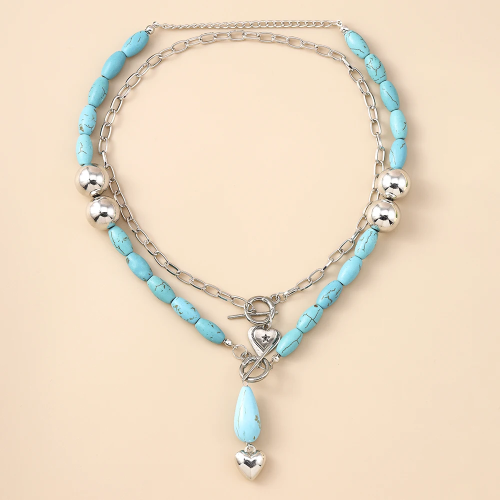 2Pcs/Set Handmade Turquoise Stone Beads Necklaces for Women Vintage Love Heart Pendant Necklace DIY Neck Accessories Gift
2Pcs/Set Handmade Turquoise Stone Beads Necklaces for Women Vintage Love Heart Pendant Necklace DIY Neck Accessories Gift