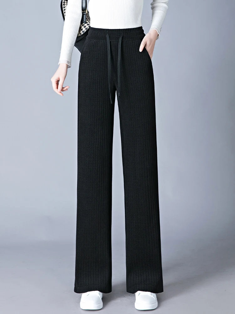 Black Fleece Lined High Waist Elastic Wide Leg Pants Women's Casual Straight Cut Trousers Spring Autumn Winter New Arrival
Black Fleece Lined High Waist Elastic Wide Leg Pants Women's Casual Straight Cut Trousers Spring Autumn Winter New Arrival