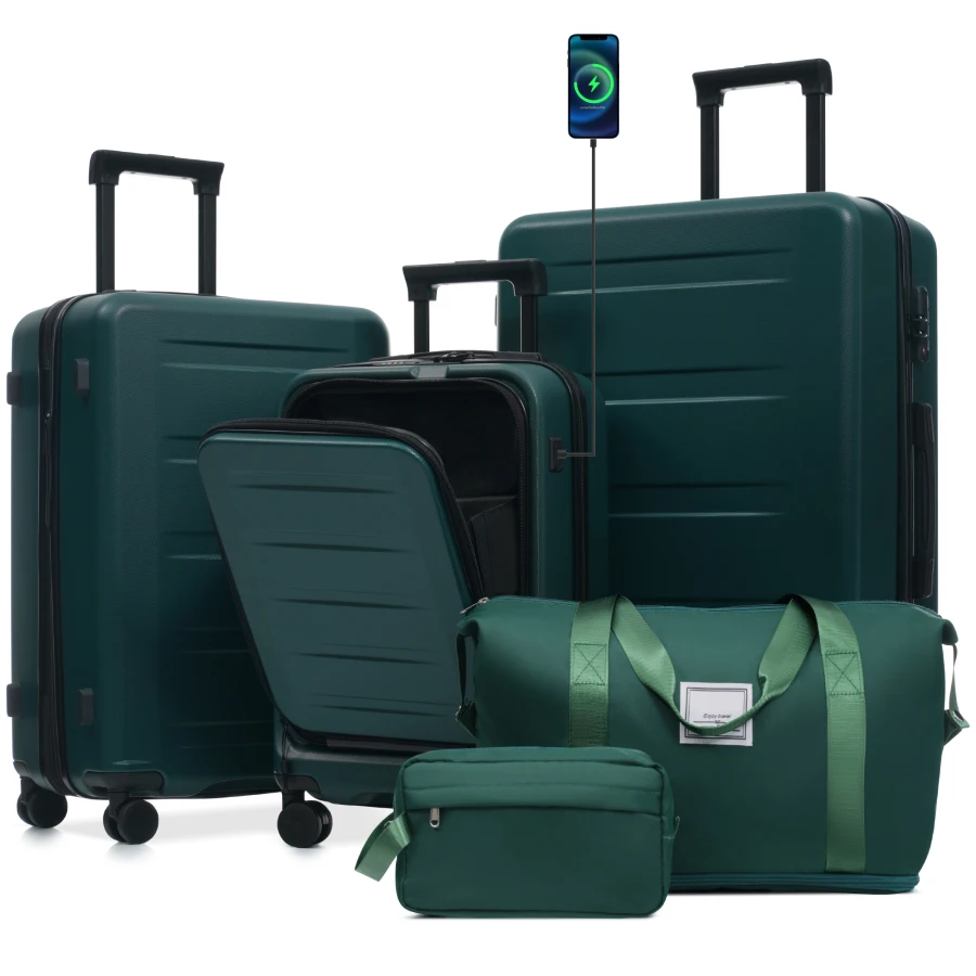 Luggage Sets 5 Piece for Travel, ABS/PC Hardside, Black, Front Opening + Expandable + USB Port + TSA Locks + Double Spinner Whe
Luggage Sets 5 Piece for Travel, ABS/PC Hardside, Black, Front Opening + Expandable + USB Port + TSA Locks + Double Spinner Whe