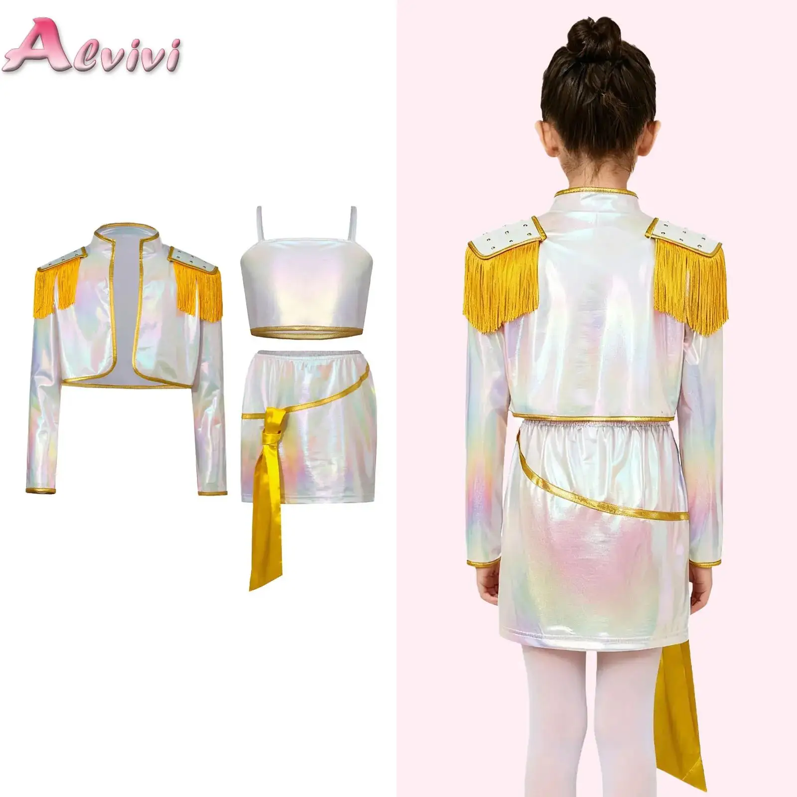 Kids Girls 3Pcs Hunter Anime Demon Character Cosplay Costumes Crop Top Tassel Epaulet Short Outwear and Skirt with Ribbon Set
Kids Girls 3Pcs Hunter Anime Demon Character Cosplay Costumes Crop Top Tassel Epaulet Short Outwear and Skirt with Ribbon Set