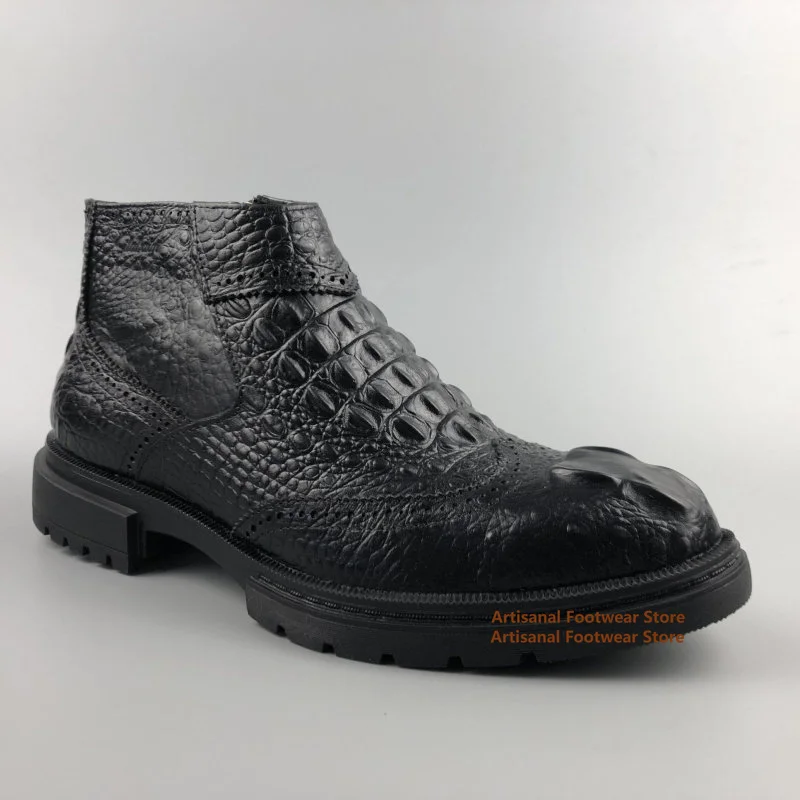 Black Crocodile-Embossed Leather Brogue Ankle Boots Side-Zip Chunky Sole Chelsea Boots Trendy Handmade Luxury Men's Shoes
Black Crocodile-Embossed Leather Brogue Ankle Boots Side-Zip Chunky Sole Chelsea Boots Trendy Handmade Luxury Men's Shoes
