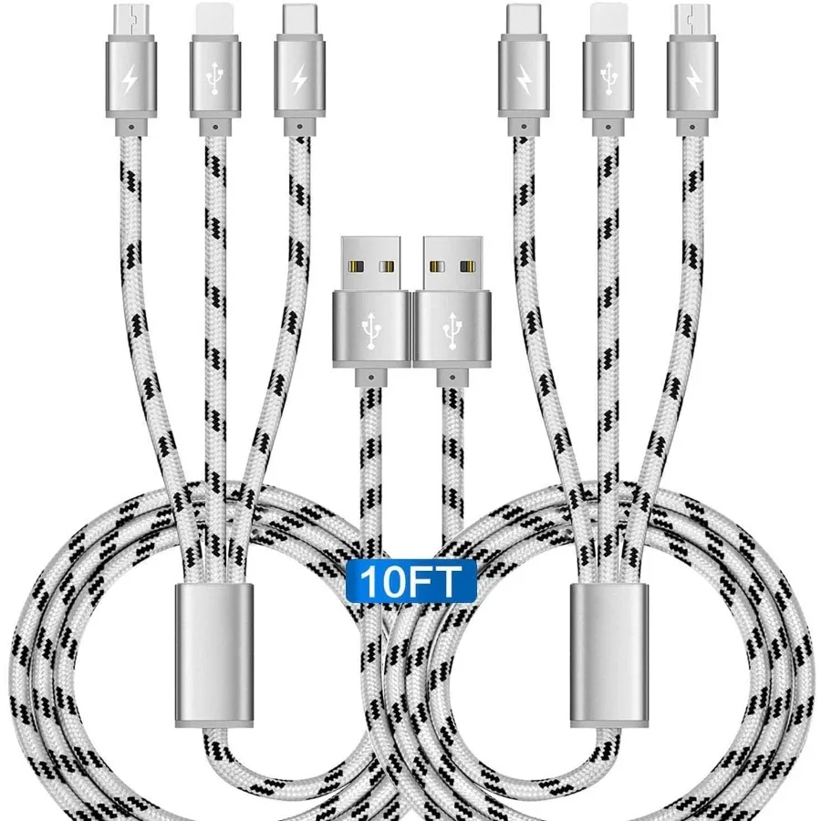 10Ft Multi Charging Cable 3A, 2Pack Braided Fast 3-in-1 Multiple Charger with IP/Micro USB/Type C Adapter Port for Cell Phones/
10Ft Multi Charging Cable 3A, 2Pack Braided Fast 3-in-1 Multiple Charger with IP/Micro USB/Type C Adapter Port for Cell Phones/