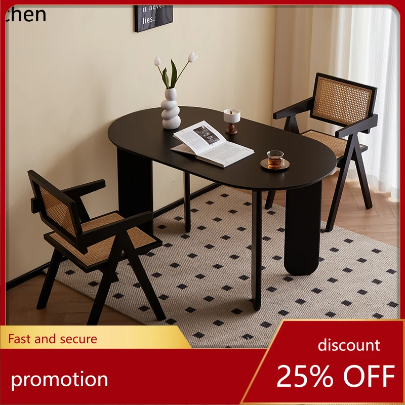 HT solid wood dining table small household dining table oval, French retro black new dining table
HT solid wood dining table small household dining table oval, French retro black new dining table