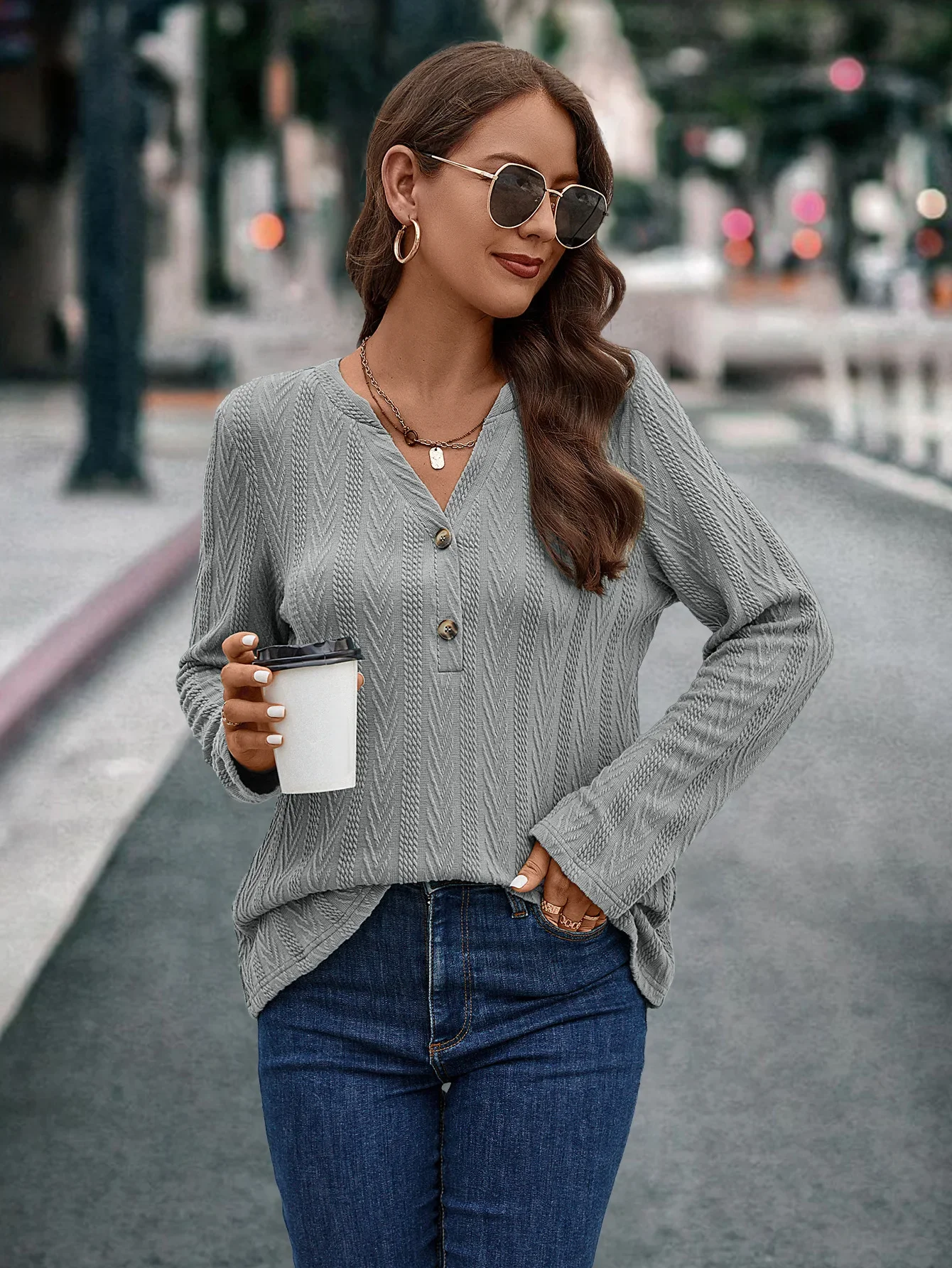 Fashion Women's Button Knitted Casual T-shirt Top Ladies Casual Long Sleeve V-neck Comfortable T-shirt
Fashion Women's Button Knitted Casual T-shirt Top Ladies Casual Long Sleeve V-neck Comfortable T-shirt