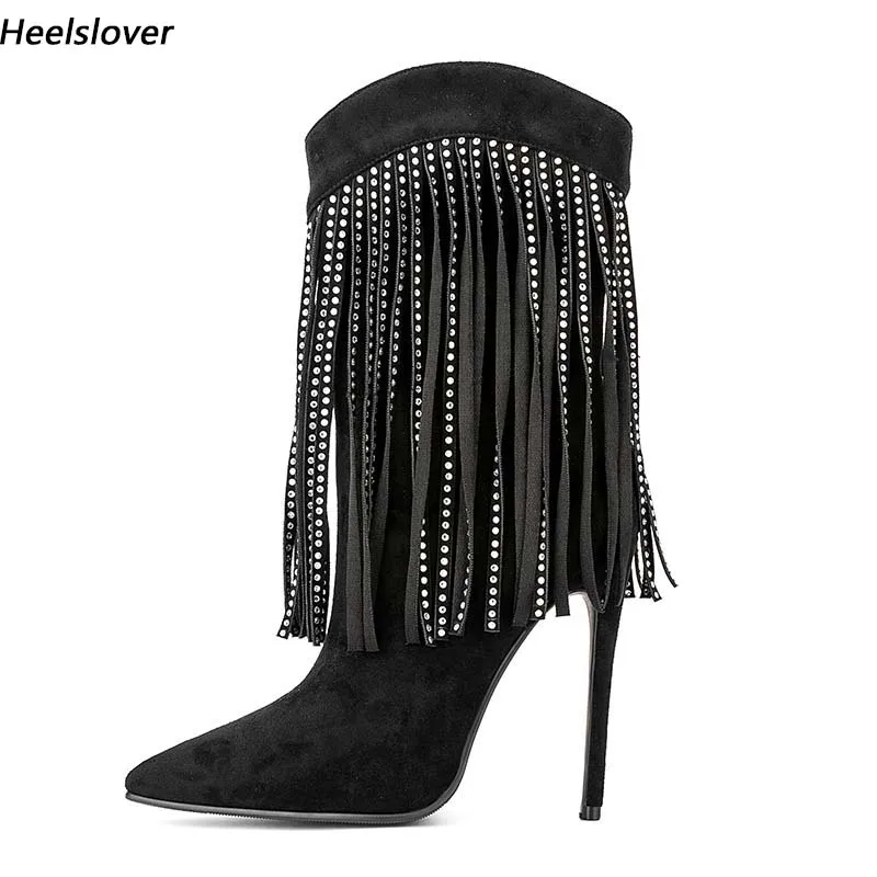 Ahhlsion Women Winter Tassels Mid Calf Boots Thin Heels Pointed Toe Beautiful Fuchsia Black Club Shoes Ladies US Size 5-13
Ahhlsion Women Winter Tassels Mid Calf Boots Thin Heels Pointed Toe Beautiful Fuchsia Black Club Shoes Ladies US Size 5-13