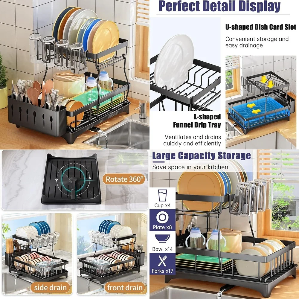 2 Tier Over Sink Dish Drying Rack with Cutlery Drainer Stainless Steel Kitchen Organizer Space Saving Countertop Shelf for
2 Tier Over Sink Dish Drying Rack with Cutlery Drainer Stainless Steel Kitchen Organizer Space Saving Countertop Shelf for