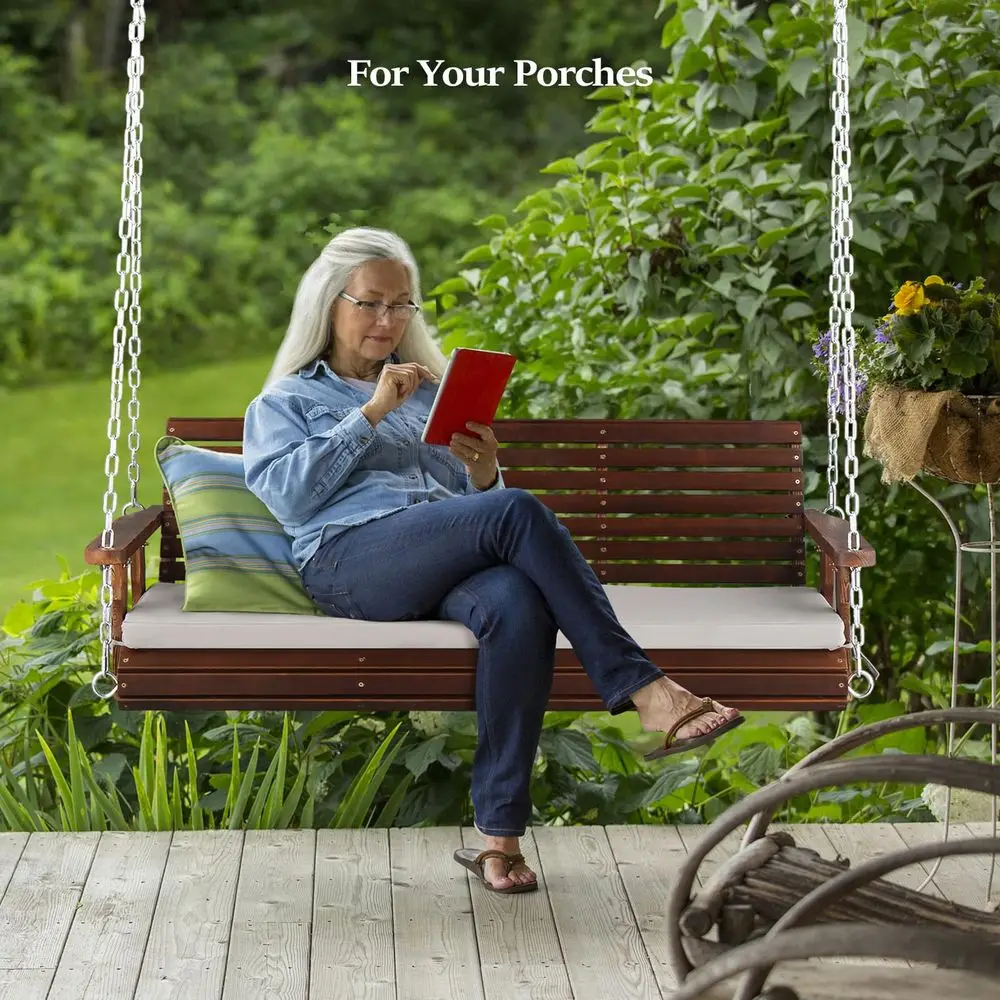 Heavy Duty 880 LBS Patio Wooden Porch Swing Outdoor with Extra Cushion, Farmhouse Hanging Bench Tree Swing with Adjustable Chai
Heavy Duty 880 LBS Patio Wooden Porch Swing Outdoor with Extra Cushion, Farmhouse Hanging Bench Tree Swing with Adjustable Chai