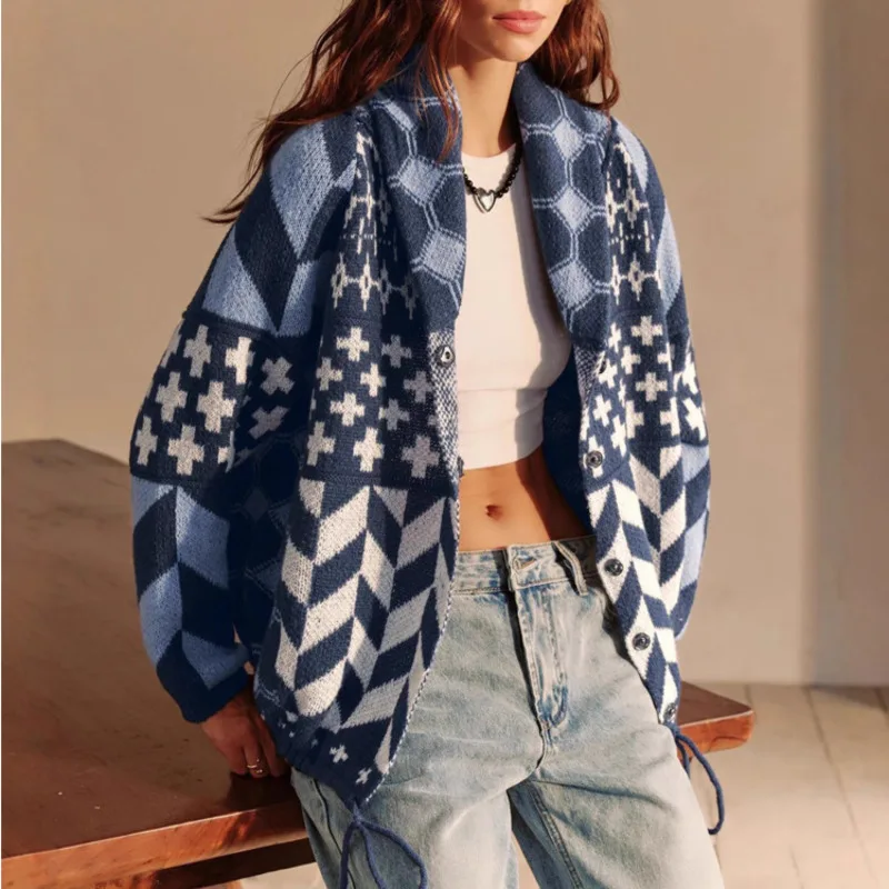Women Printing Loose Long Sleeve Knitted Cardigan Sweater Autumn Winter Y2K Geometry Casual Single-breasted Retro Mix Match Coat
Women Printing Loose Long Sleeve Knitted Cardigan Sweater Autumn Winter Y2K Geometry Casual Single-breasted Retro Mix Match Coat