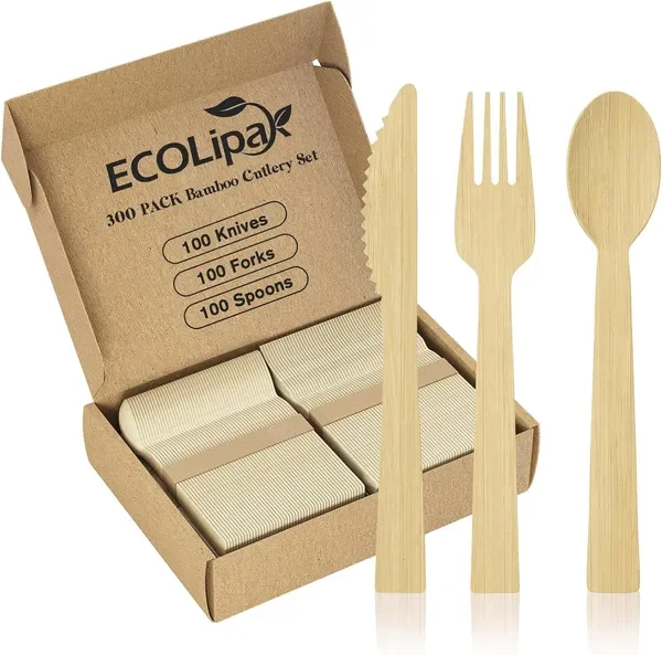 300 Count Bamboo Cutlery Set, 100 Knives, Forks and Spoons each, No Splinters Disposable Cutlery Set
300 Count Bamboo Cutlery Set, 100 Knives, Forks and Spoons each, No Splinters Disposable Cutlery Set