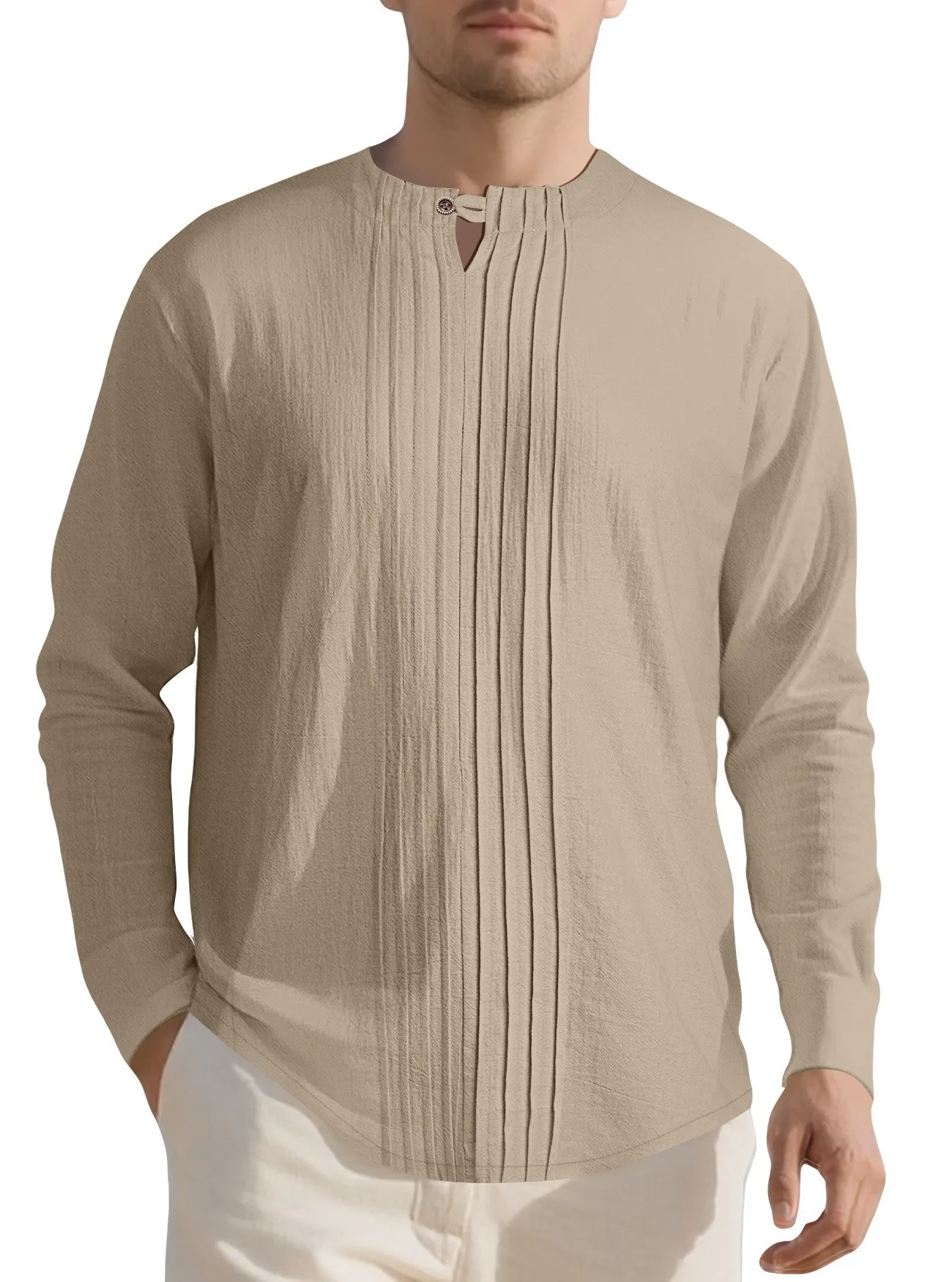 Retro Medieval Men Cotton Linen Shirt Henry Collar Long Sleeve Loose Blouse Vintage Casual Beach Shirts Breathable Daily Tops
Retro Medieval Men Cotton Linen Shirt Henry Collar Long Sleeve Loose Blouse Vintage Casual Beach Shirts Breathable Daily Tops