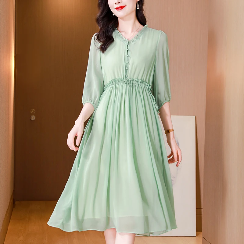100% Real Silk Women's Green Red Dress 2024 Summer V-neck Elegant Vintage Dresses For Women Solid A-line Woman Long Midi Dress
100% Real Silk Women's Green Red Dress 2024 Summer V-neck Elegant Vintage Dresses For Women Solid A-line Woman Long Midi Dress