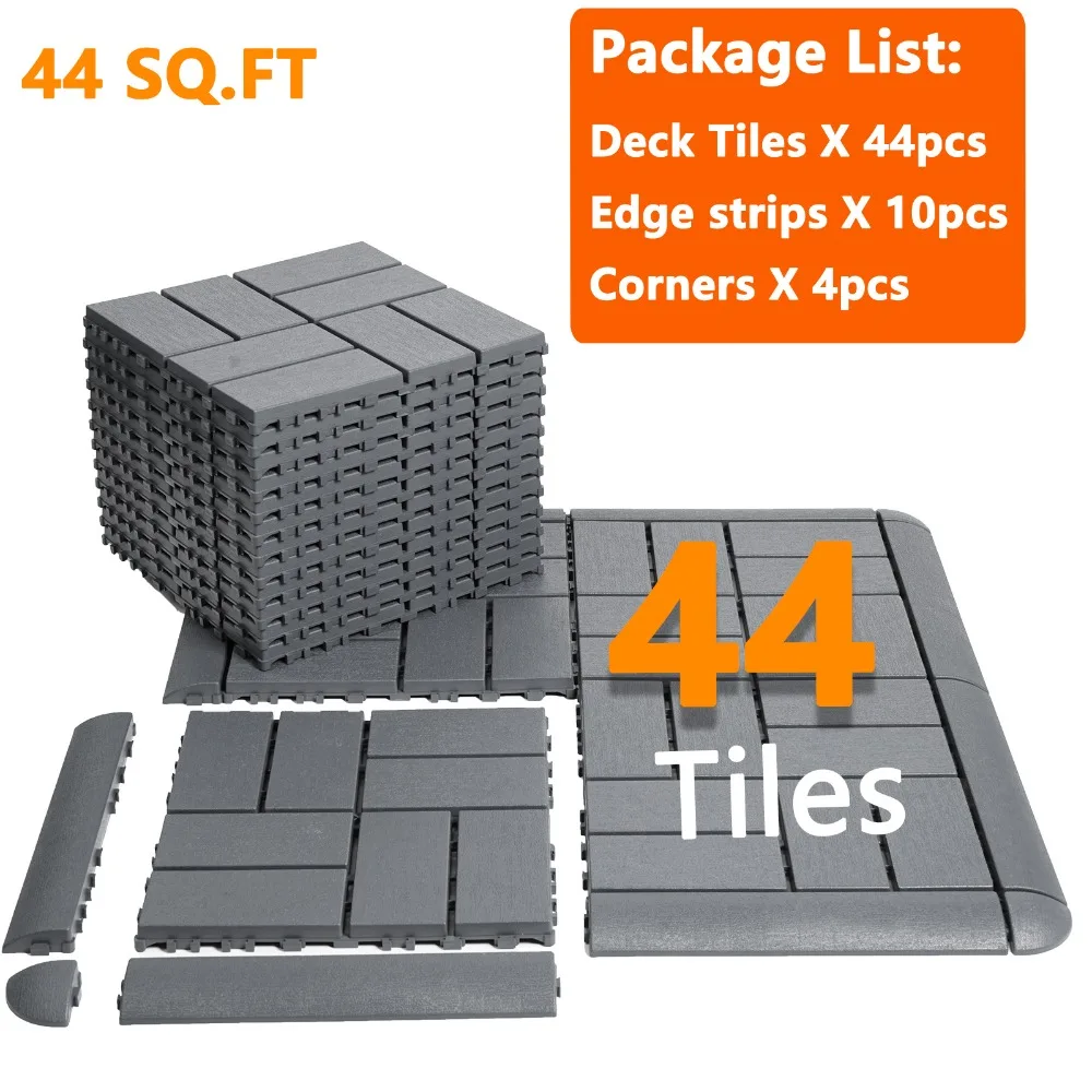 58pcs Set of Plastic Interlocking Deck Tiles with Side Strips and Corners 12"x12" Imitation Wood Texture Perfect for Patio Flooring, Garden, Lawn, Poolside, and Balcony Enhancements
58pcs Set of Plastic Interlocking Deck Tiles with Side Strips and Corners 12"x12" Imitation Wood Texture Perfect for Patio Flooring, Garden, Lawn, Poolside, and Balcony Enhancements