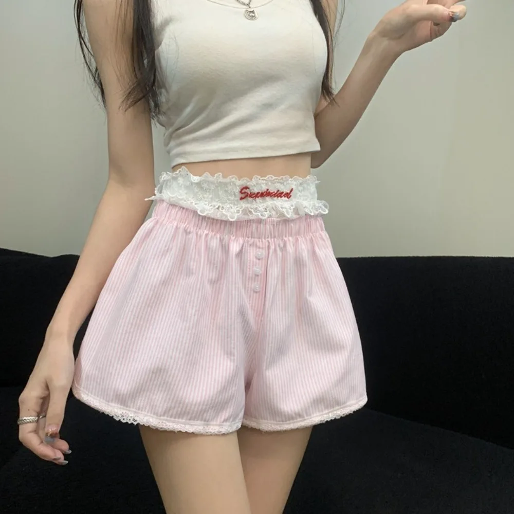 Fashion Loose Lace Plaid Shorts Mesh Flower Stripe High Waist Shorts Sweet Lolita Wide Leg Short Pants Summer
Fashion Loose Lace Plaid Shorts Mesh Flower Stripe High Waist Shorts Sweet Lolita Wide Leg Short Pants Summer