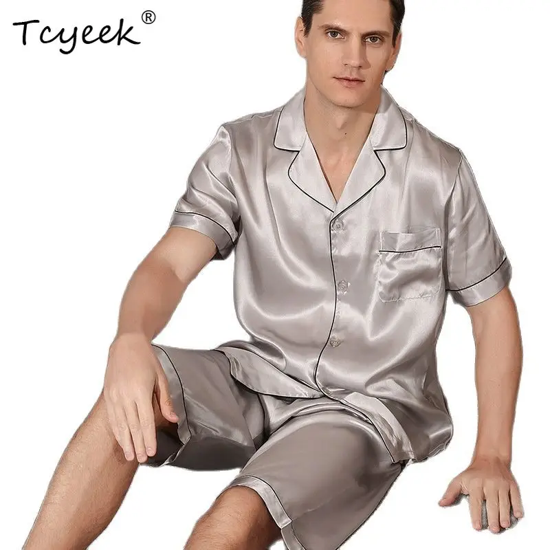 Tcyeek 19 Momme 100%Pure Silk Pajamas Sets Men Homewear Male Casual Short Sleeve Loungewear Shorts 2 Piece Suits S38011QM
Tcyeek 19 Momme 100%Pure Silk Pajamas Sets Men Homewear Male Casual Short Sleeve Loungewear Shorts 2 Piece Suits S38011QM
