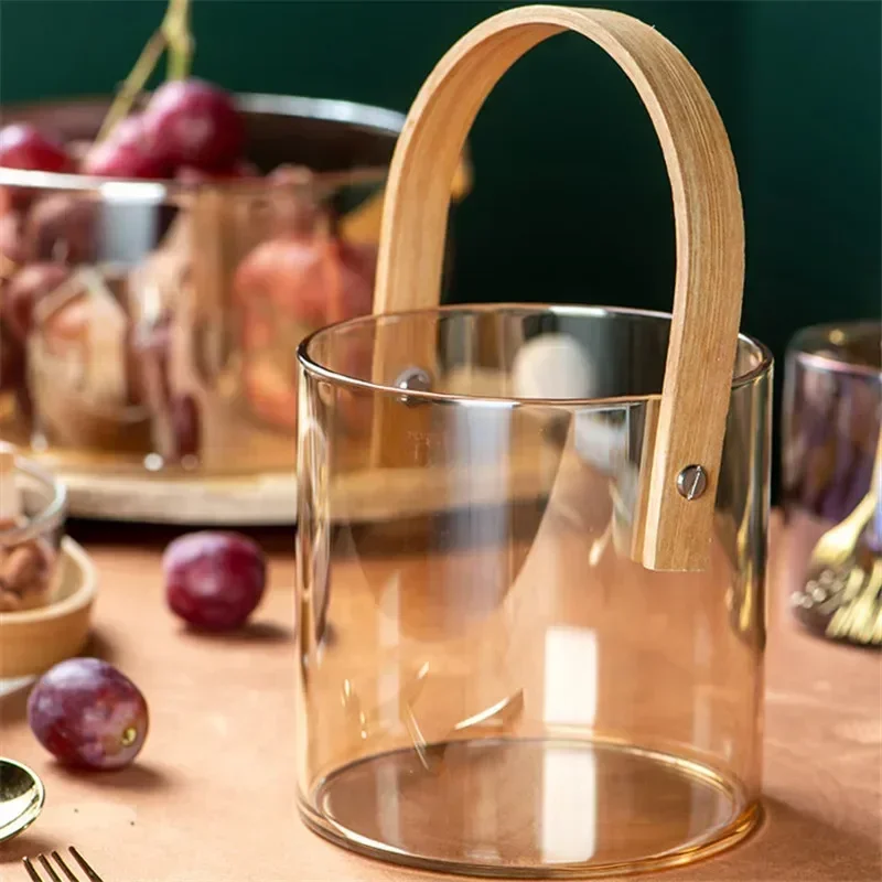 Nordic Portable Glass Fruit Plate Transparent Ice Wine Bucket Salad Bowl Household Snack Fruit Storage Basket with Wooden Handle
Nordic Portable Glass Fruit Plate Transparent Ice Wine Bucket Salad Bowl Household Snack Fruit Storage Basket with Wooden Handle