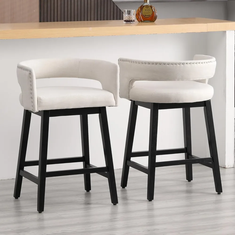 Bar Stools Set of 2, 26 Inches Farmhouse Counter Height Stools with Hollow Back and Wood Legs,Upholstered Linen Accent Barstools 
Bar Stools Set of 2, 26 Inches Farmhouse Counter Height Stools with Hollow Back and Wood Legs,Upholstered Linen Accent Barstools