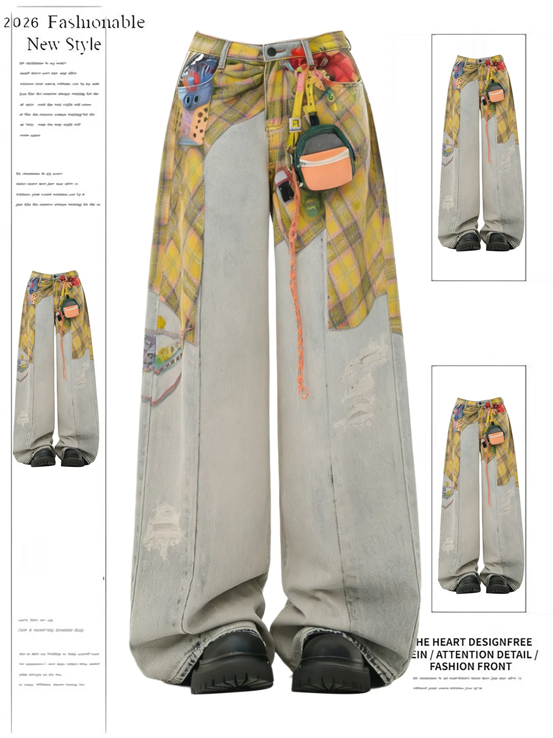 Retro American Fashionable Printed Distressed Jeans High Waist Loose Wide Leg Pants Casual Wear Spring Summer New Arrival
Retro American Fashionable Printed Distressed Jeans High Waist Loose Wide Leg Pants Casual Wear Spring Summer New Arrival