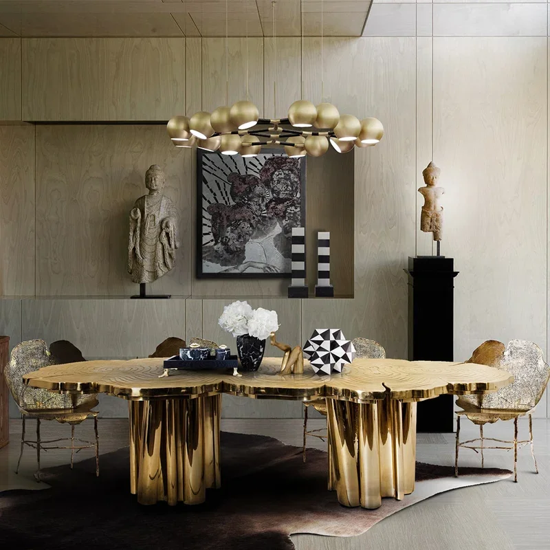 Modern High Quality Unique Italian Design Stainless Steel Base Dining Room Table Luxury Metal Top Dinning Table Set
Modern High Quality Unique Italian Design Stainless Steel Base Dining Room Table Luxury Metal Top Dinning Table Set