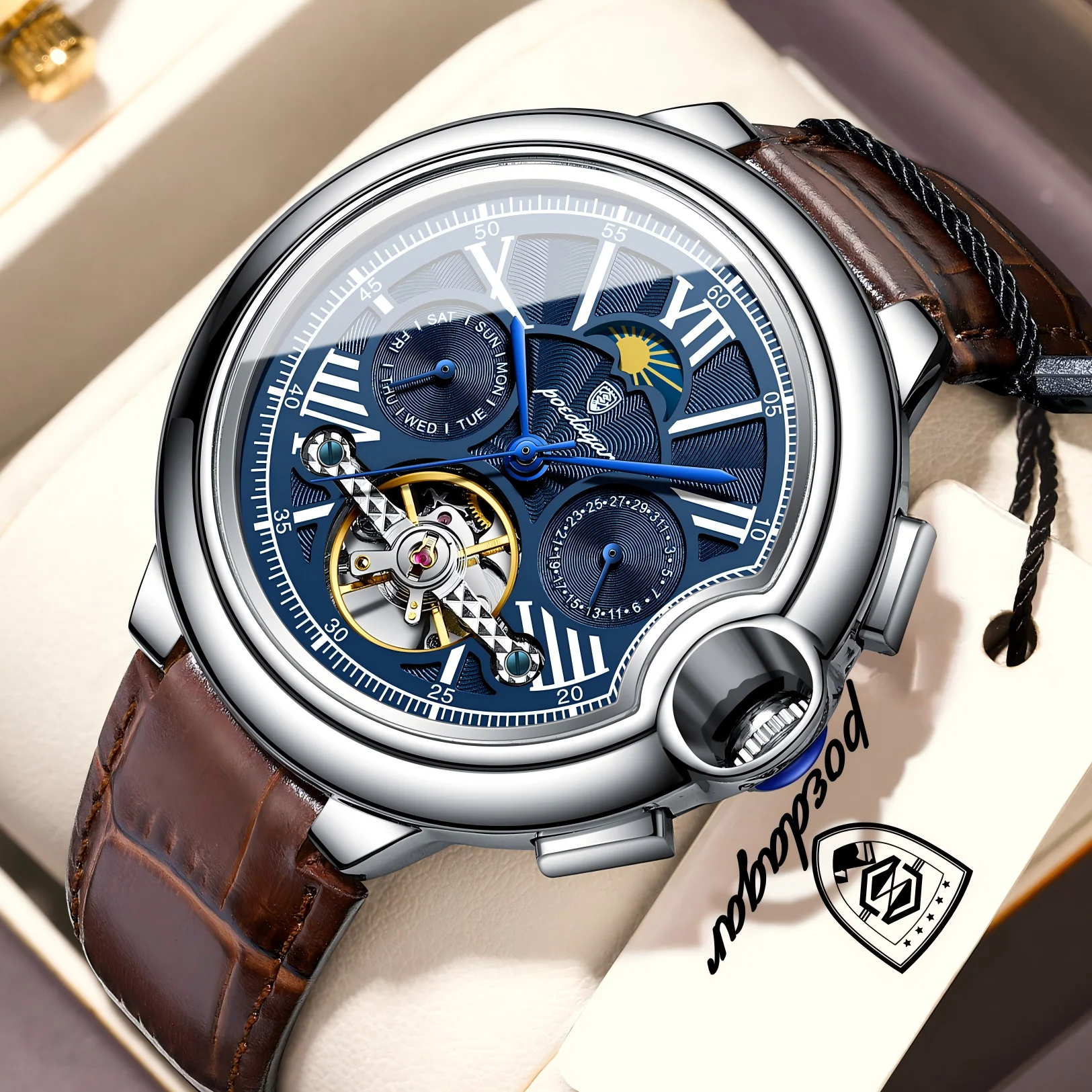 POEDAGAR Luxury Male Watch Date Week Leather Tourbillon Fashion Men Clock Waterproof Automatic Mechanical Business Men's Watches
POEDAGAR Luxury Male Watch Date Week Leather Tourbillon Fashion Men Clock Waterproof Automatic Mechanical Business Men's Watches