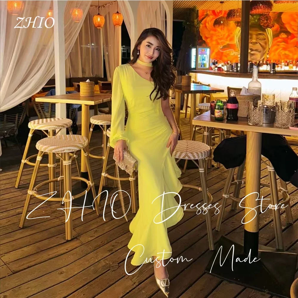 ZHIO Sexy Yellow Evening Dress On Shoulder Full Sleeves Asymmetrical Draped Special Occasion Party Dresses Custom Saudi Arabic
ZHIO Sexy Yellow Evening Dress On Shoulder Full Sleeves Asymmetrical Draped Special Occasion Party Dresses Custom Saudi Arabic