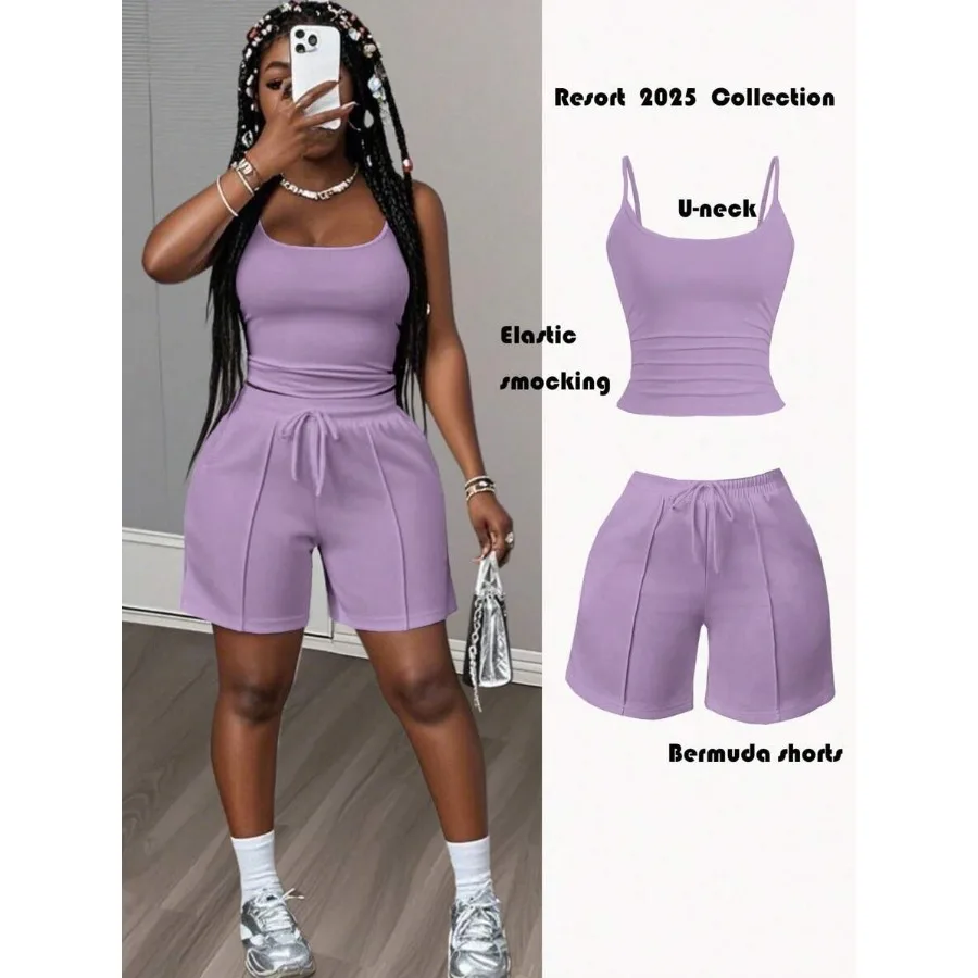 Slaydiva New Spring And Summer Casual Basic Sports Style U-Neck Suspender Vest + Five-Point Trousers With Tooth Strips Decorati
Slaydiva New Spring And Summer Casual Basic Sports Style U-Neck Suspender Vest + Five-Point Trousers With Tooth Strips Decorati