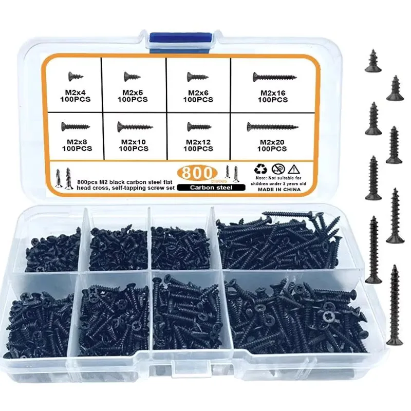 M2 Suitable For Home Improvement, DIY Engineering, Electronic Prod black Flat Head Cross Carbon Steel Self-Tapping Screw 800Pcs
M2 Suitable For Home Improvement, DIY Engineering, Electronic Prod black Flat Head Cross Carbon Steel Self-Tapping Screw 800Pcs