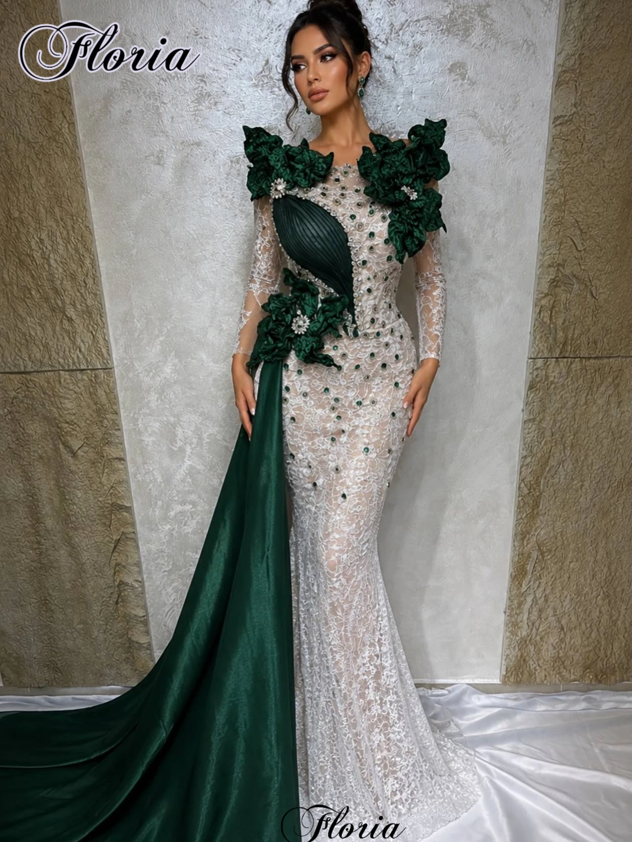 Long Sleeves Lace Prom Dresses With Green Crystals Formal Evening Gowns Opening Ceremony Dresses Vestidos De Noche Customized
Long Sleeves Lace Prom Dresses With Green Crystals Formal Evening Gowns Opening Ceremony Dresses Vestidos De Noche Customized