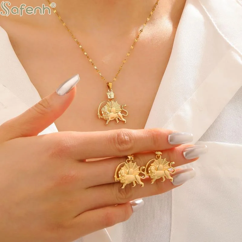 1 Set Vintage Crown Lion Sun Pattern Pendant Earrings Necklace For Men Women Stainless Steel Gold Color Suit Accessory Gift
1 Set Vintage Crown Lion Sun Pattern Pendant Earrings Necklace For Men Women Stainless Steel Gold Color Suit Accessory Gift