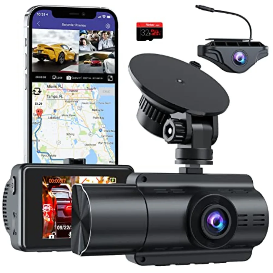 Car dash cam front rear: 4K Full HD, plastic black, includes 32GB card, 3-channel with Wi-Fi GPS, night vision, WDR, 24H parkin
Car dash cam front rear: 4K Full HD, plastic black, includes 32GB card, 3-channel with Wi-Fi GPS, night vision, WDR, 24H parkin