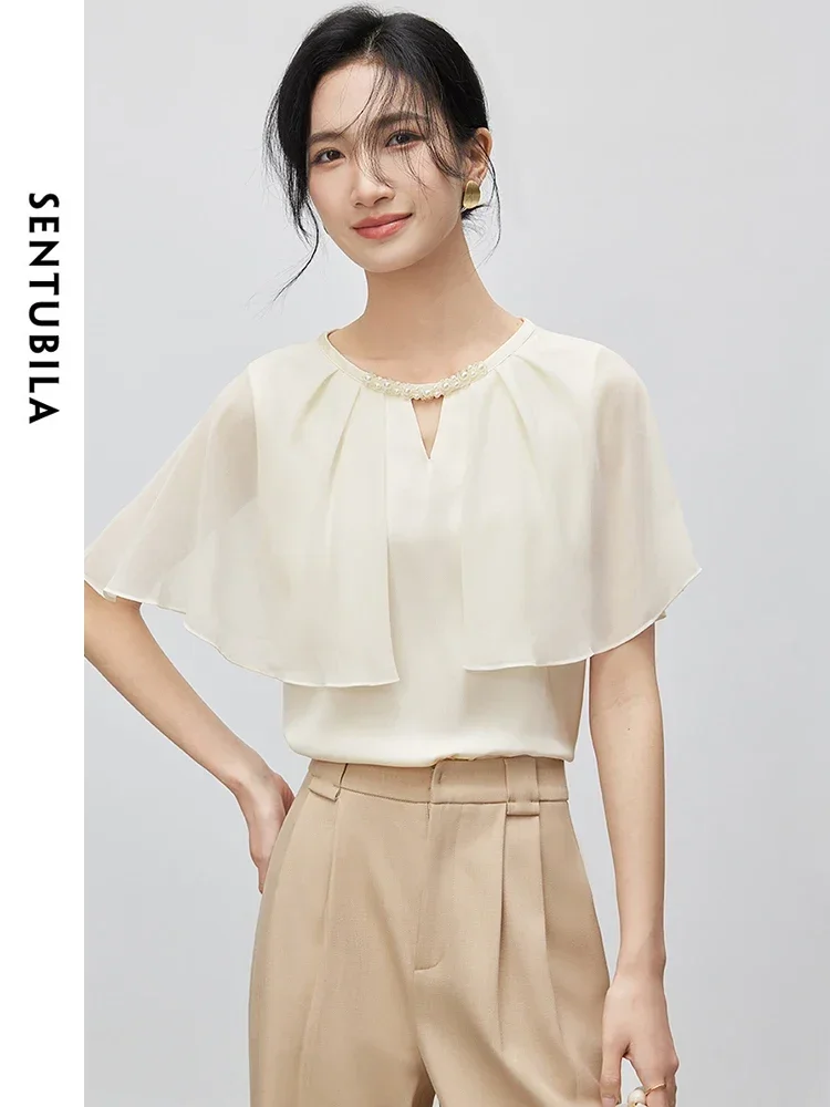 SENTUBILA French Hollow Blouse for Women 2025 Spring Chiffon Pearl Decoration Flying Sleeve Elegant Simple Shirt 142V54885
SENTUBILA French Hollow Blouse for Women 2025 Spring Chiffon Pearl Decoration Flying Sleeve Elegant Simple Shirt 142V54885