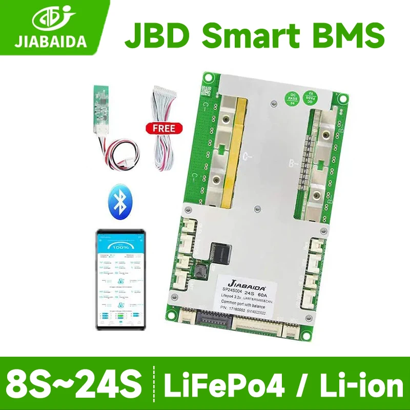 JBD BMS 8S 24V LiFePo4 Li-ion 10S 13S 32V 14S 16S 20S 24S 40A 100A UART RS485 CANBUS Balance JIABAIDA Smart BMS Bluetooth
JBD BMS 8S 24V LiFePo4 Li-ion 10S 13S 32V 14S 16S 20S 24S 40A 100A UART RS485 CANBUS Balance JIABAIDA Smart BMS Bluetooth
